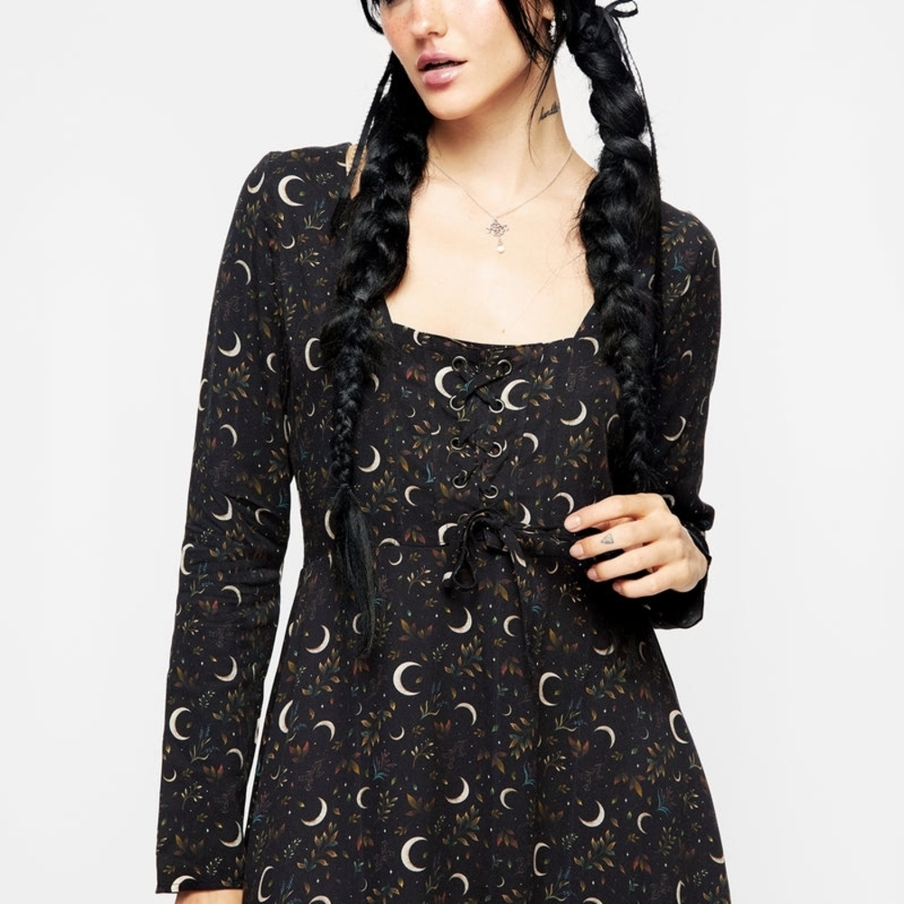 Disturbia Black Moon and Stars Long Sleeve Dress